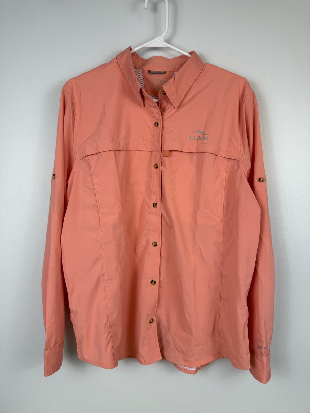 L.L. Bean Women's Tropicwear Long Sleeve Hiking Fishing Shirt Peach Coral L REG